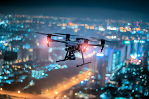 Drone At Night Over City